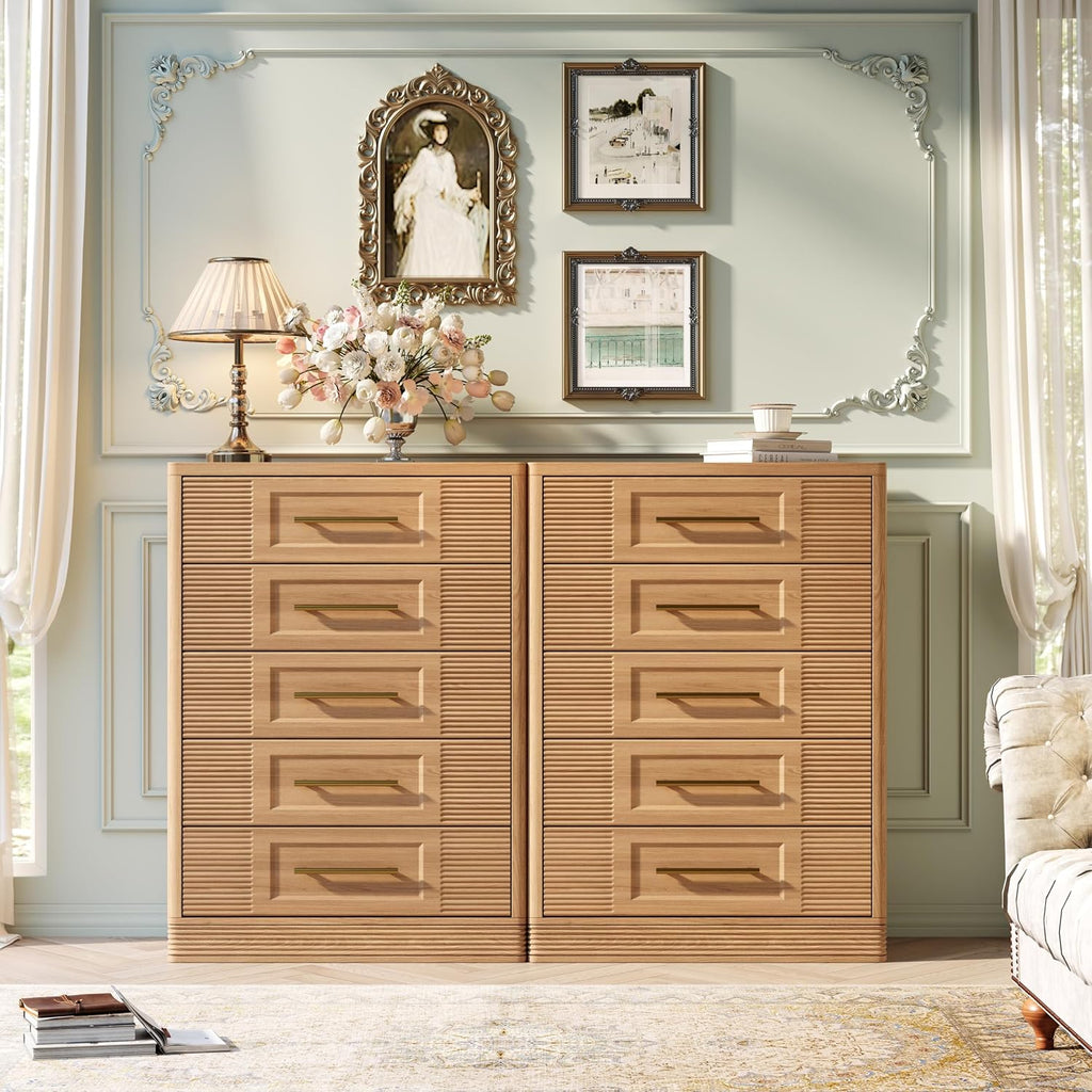 Natural Oak Curved 5-Drawer Farmhouse Dresser