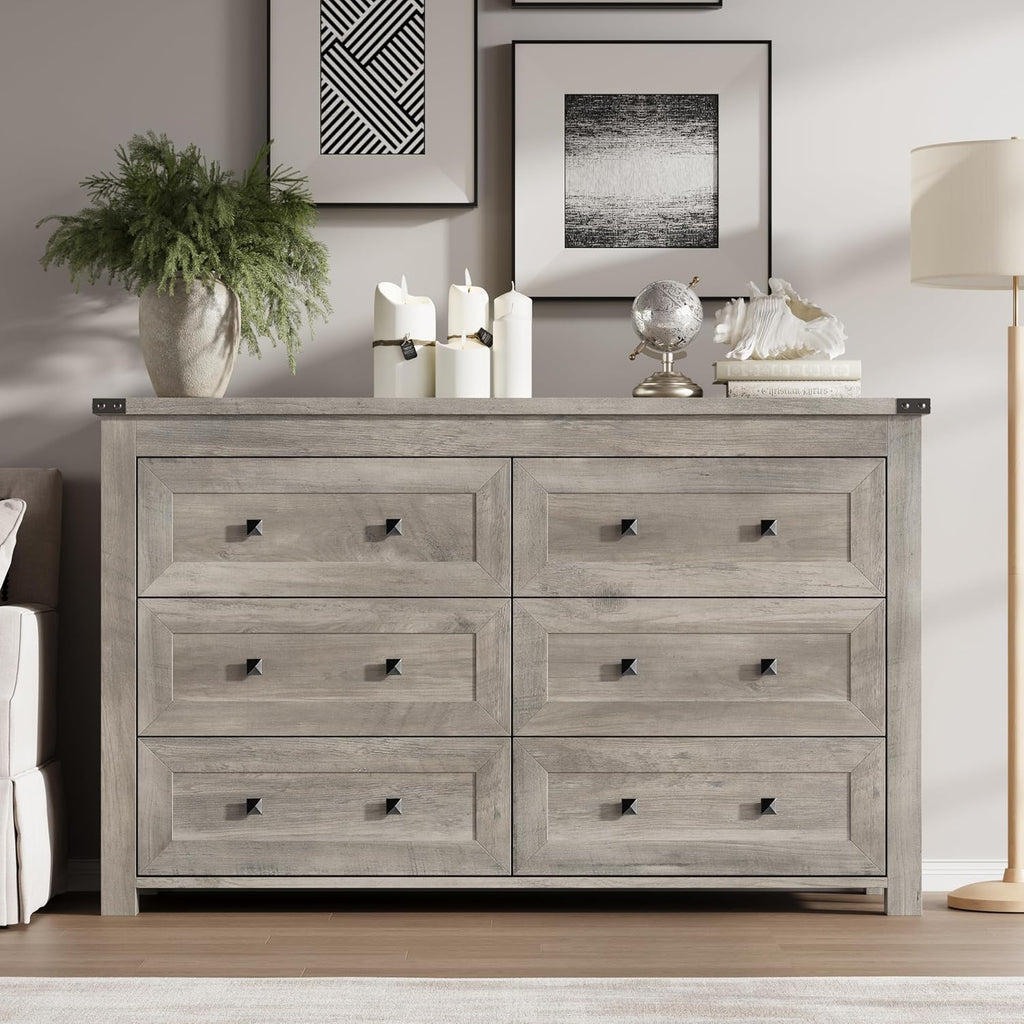 Modern Wood 6-Drawer Metal Handle Dresser